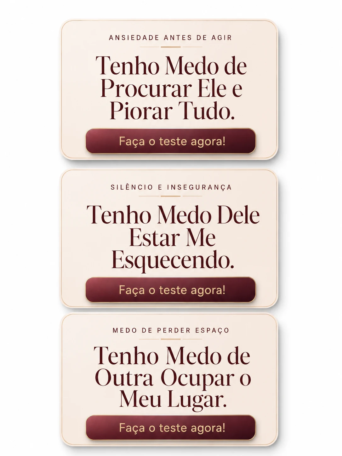 Cards do quiz com as três principais dores emocionais